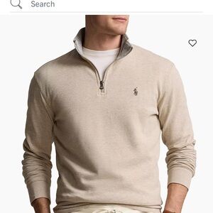 Polo by Ralph Lauren Tuscan Beige Heather Cotton Blend Half Zip Pullover